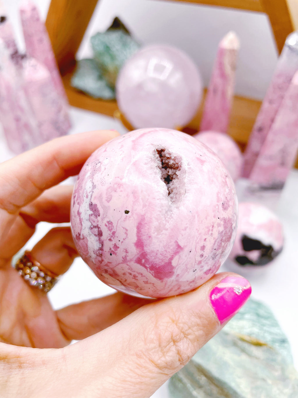 Druzy Rhodonite Sphere
