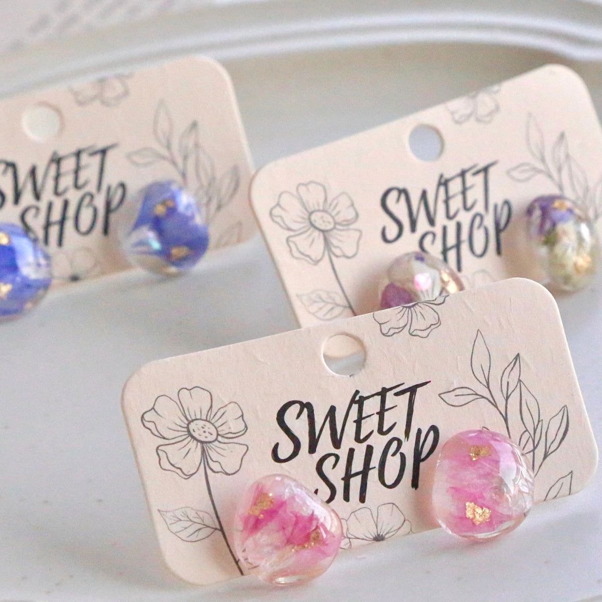Real Flower Resin Stud Earrings