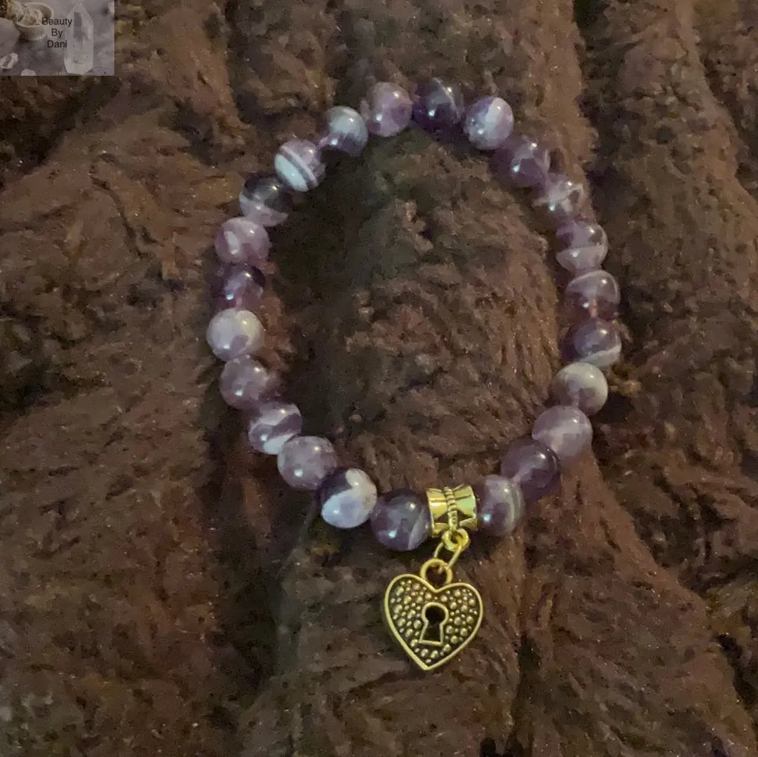 Amethyst Heart Bracelet – 8mm Beads