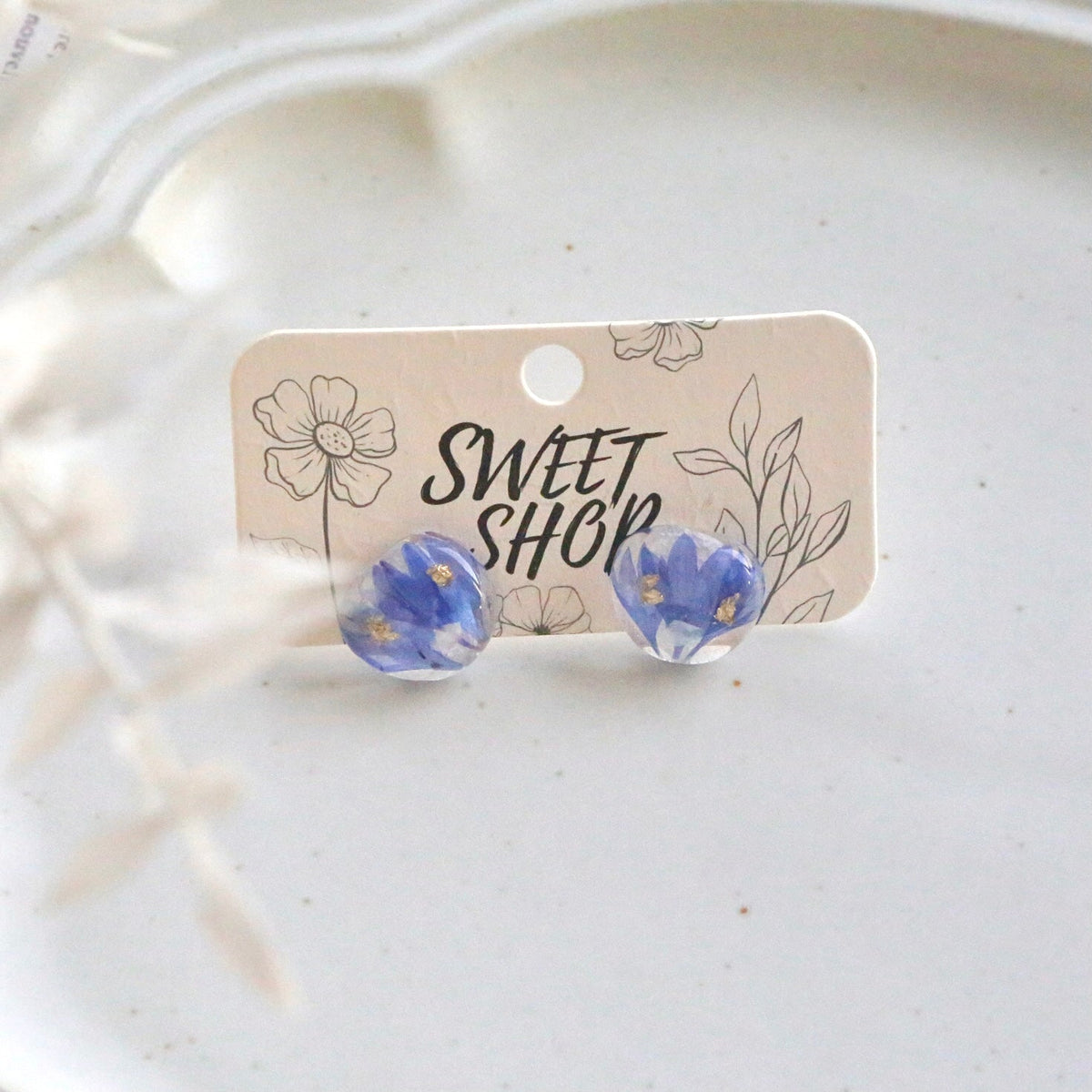 Real Flower Resin Stud Earrings