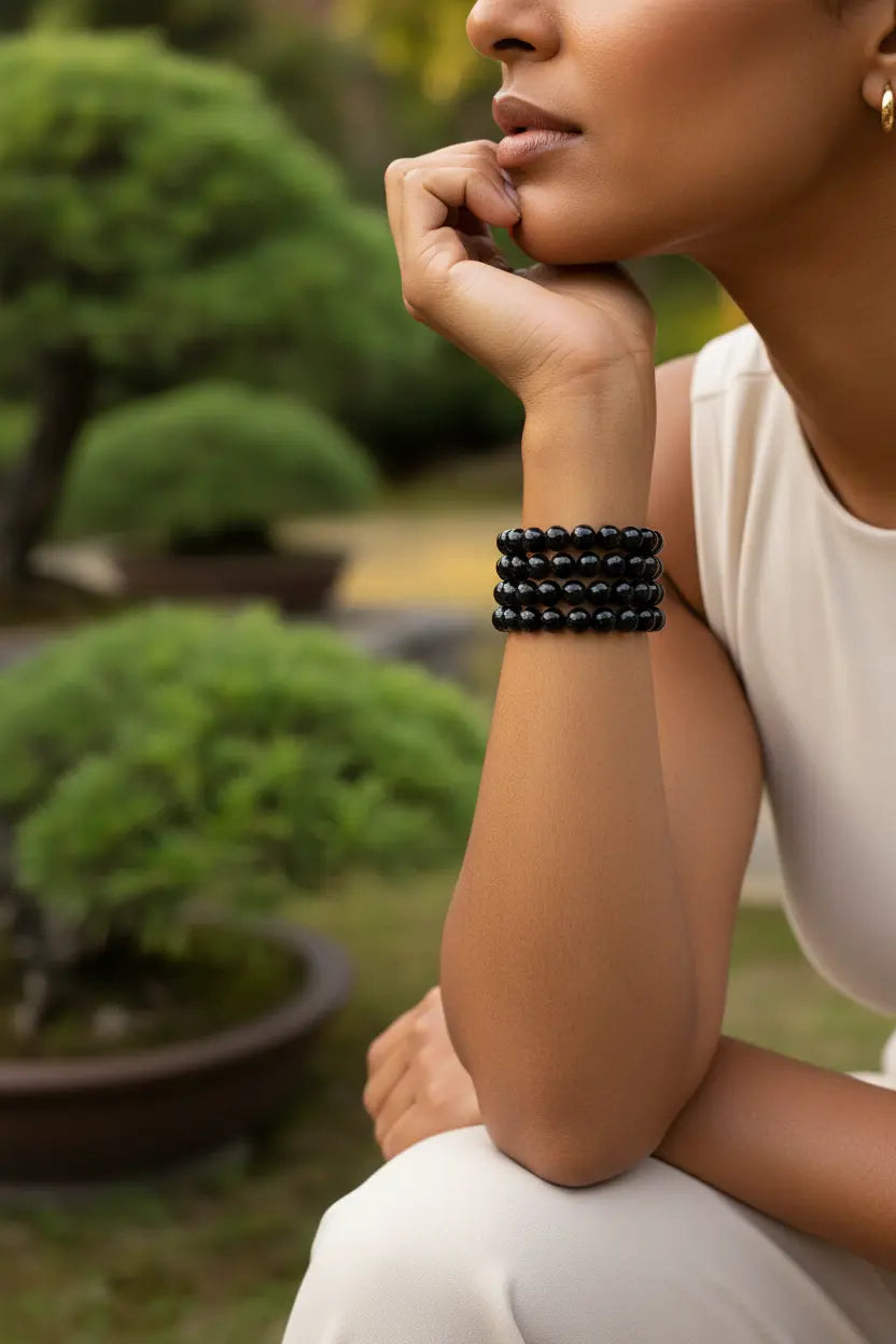 Black Obsidian Round Bead Bracelet - Strong Protection | Bracelets | Wiccan Center