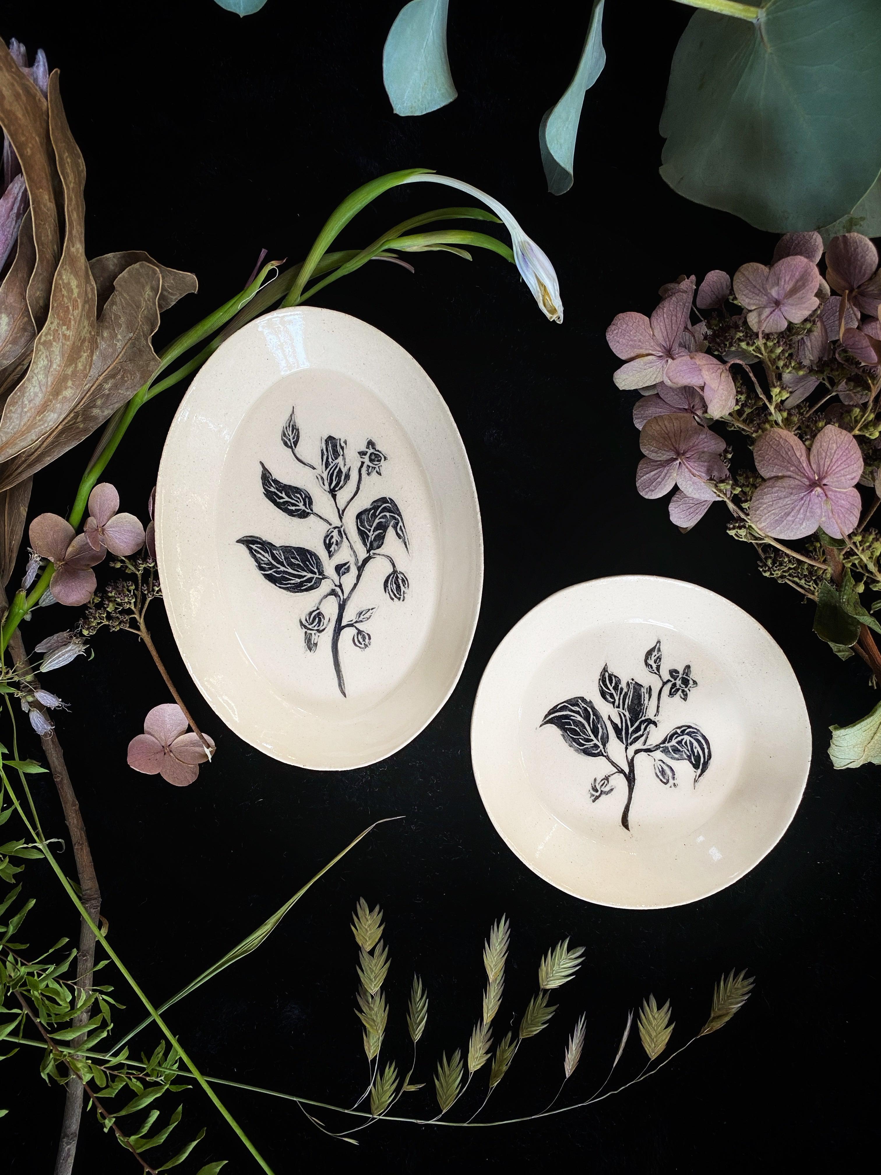 Black Sgraffito Belladonna Ceramic Offering Plates | Home and Hearth | Wiccan Center