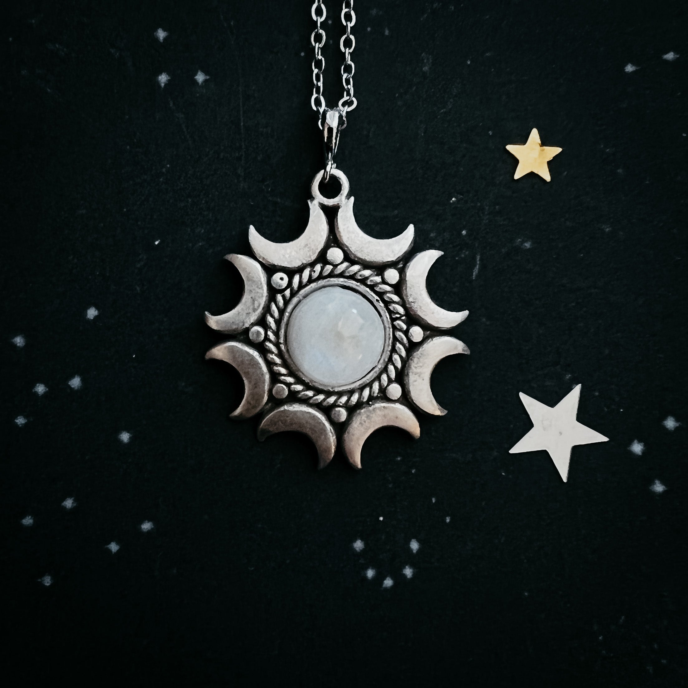 Lunar Witch Necklace - Rainbow Moonstone Pendant | Necklace | Wiccan Center