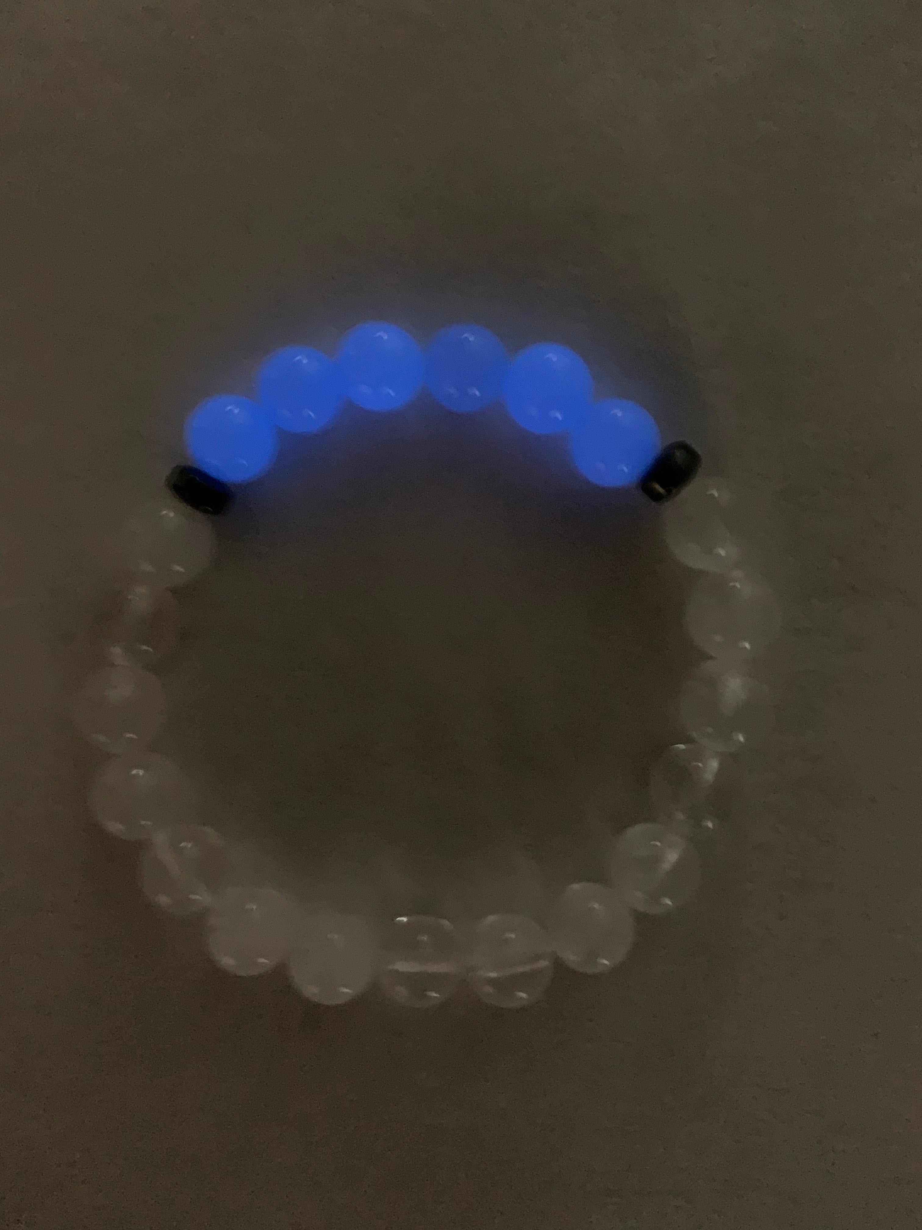 Aragonite Blue with Clear Quartz Bracelet 8 mm Round Beads - Naturally Glows in the Dark | Bracelets | Wiccan Center