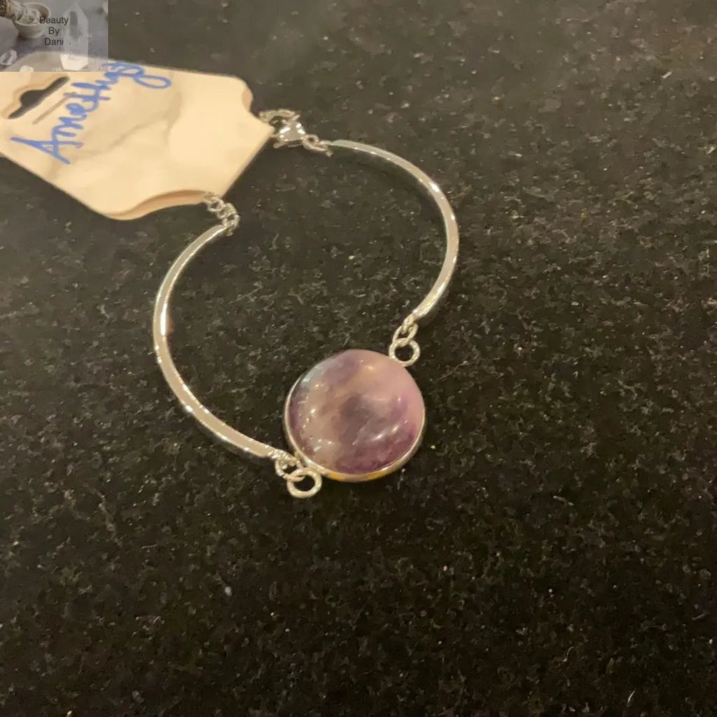 Amethyst Bracelet with Stainless Steel Setting