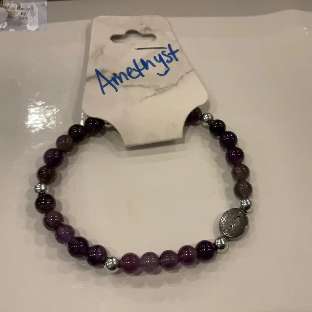 Amethyst and Stainless Steel Bracelet