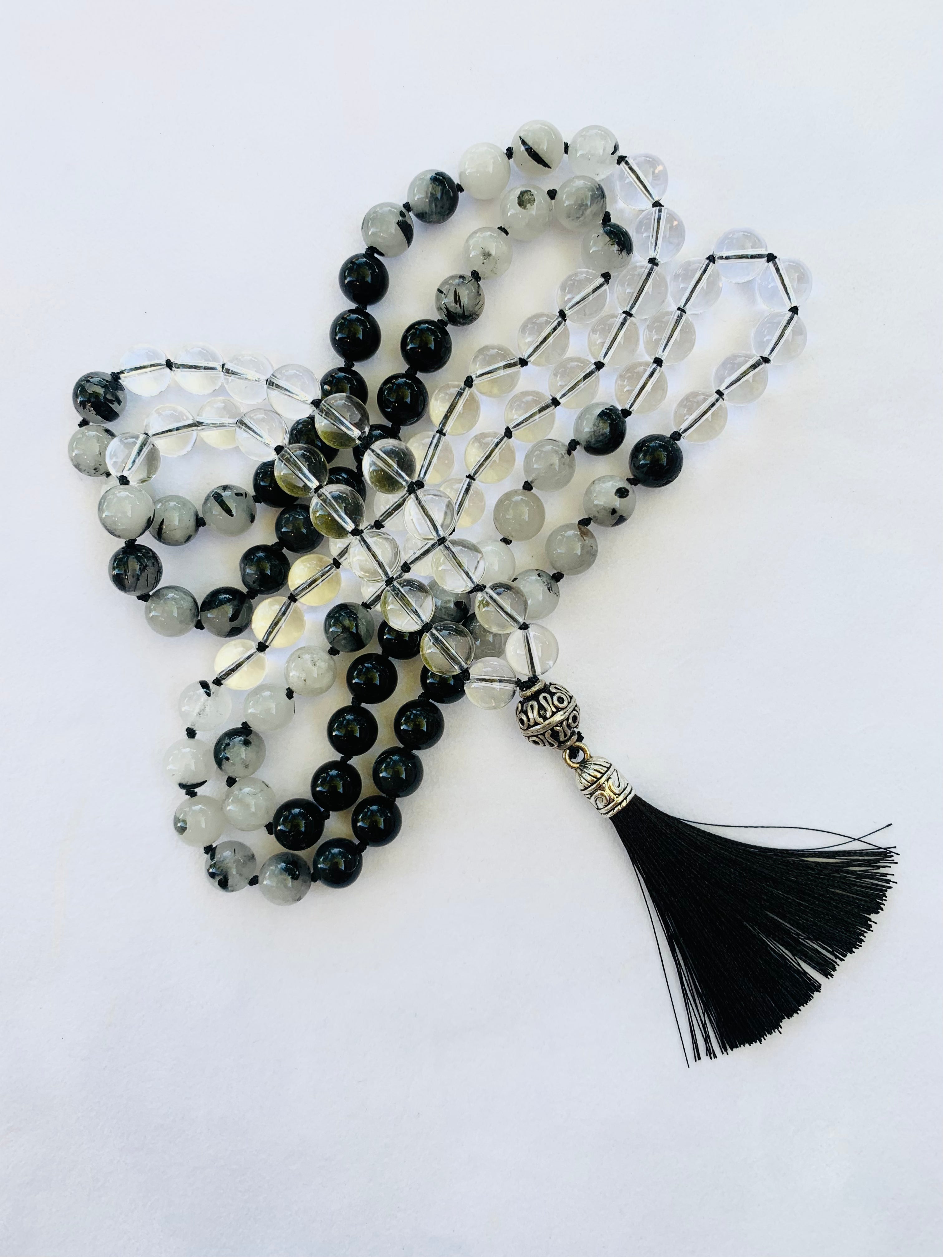 Theia Mala - Clarity - Rainbow Sheen Obsidian, Tourmalated Quartz, Clear Quartz | | Wiccan Center