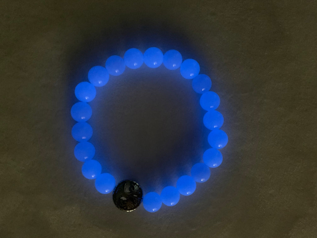 Aragonite Blue Bracelet 8 mm Round Beads - Naturally Glows in the Dark | Bracelets | Wiccan Center