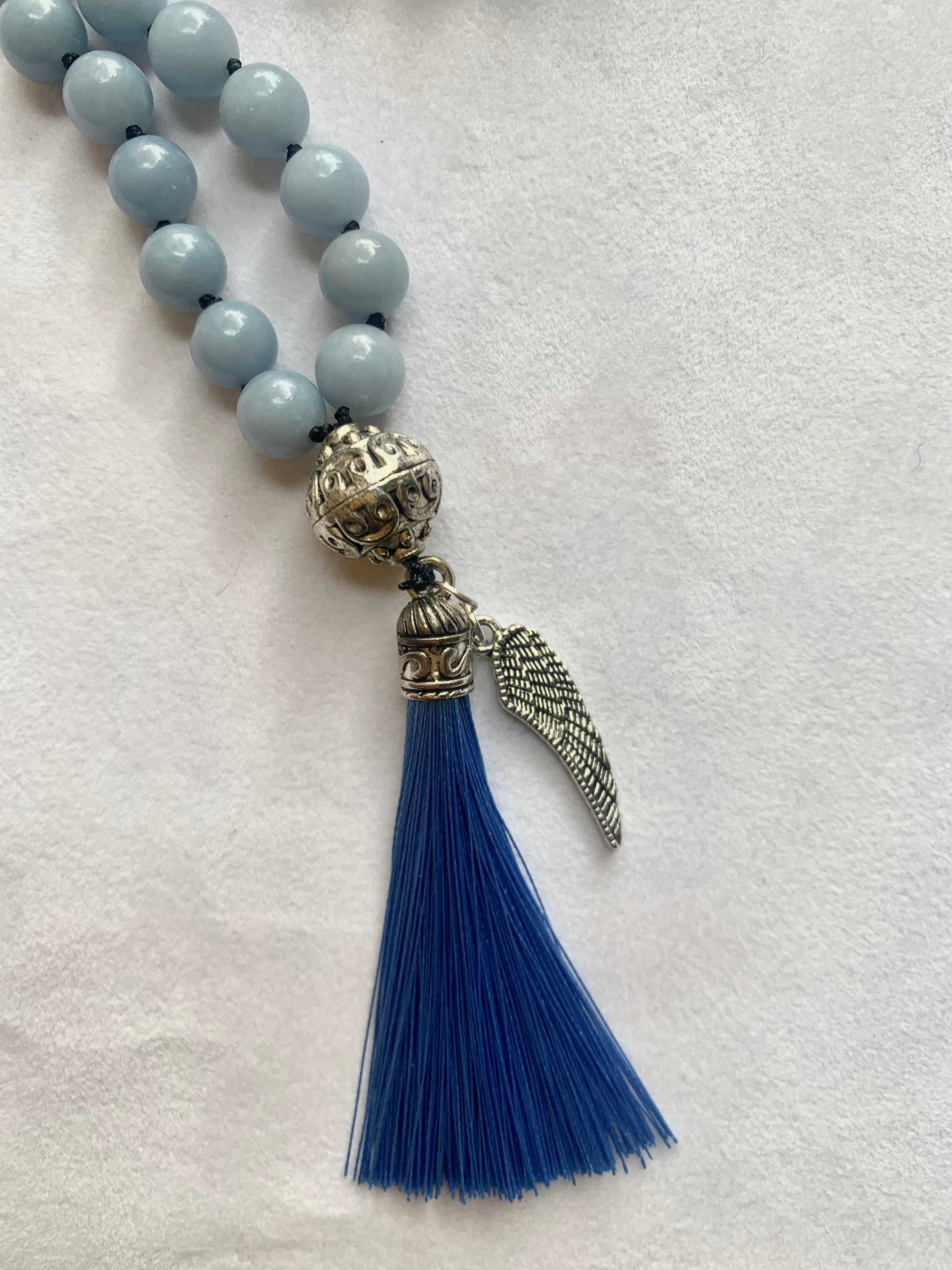 Astarte Mala - Talking to Angels - Angelite and Black Labradorite | | Wiccan Center