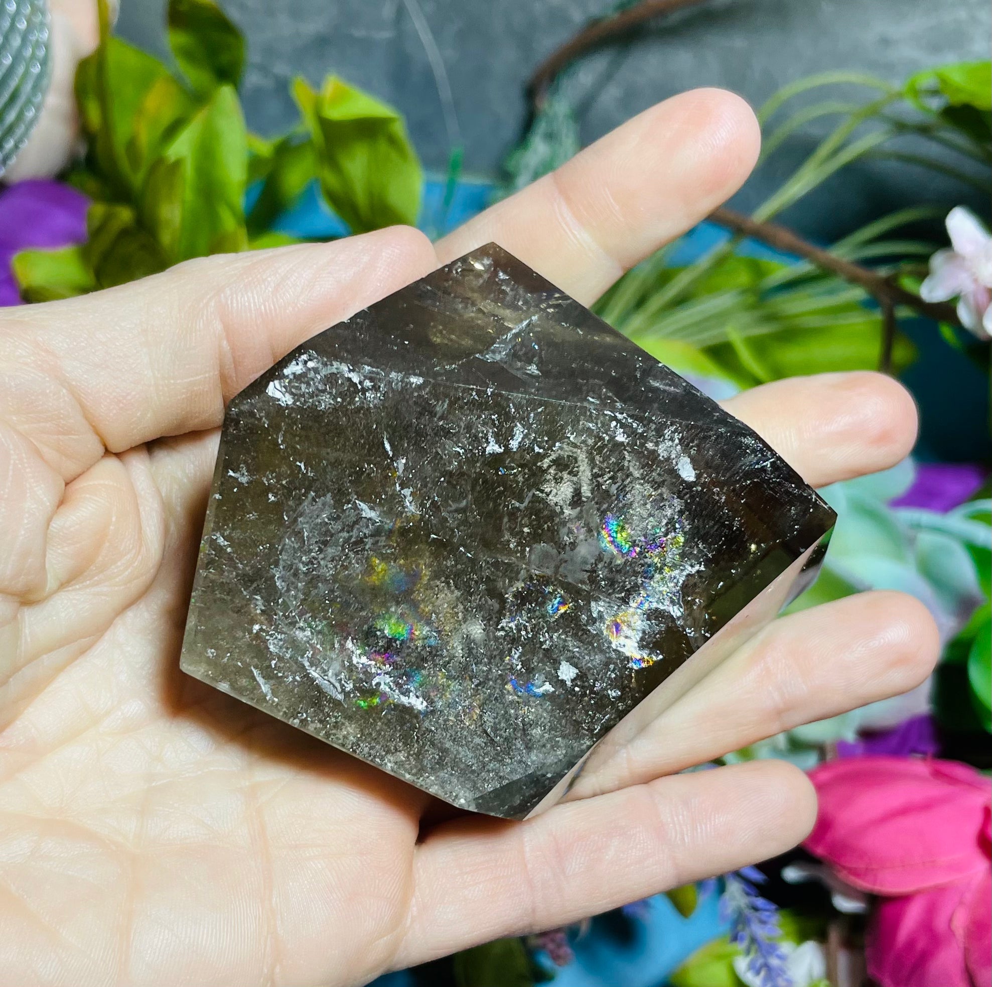Smokey Quartz Shape with Rainbows
