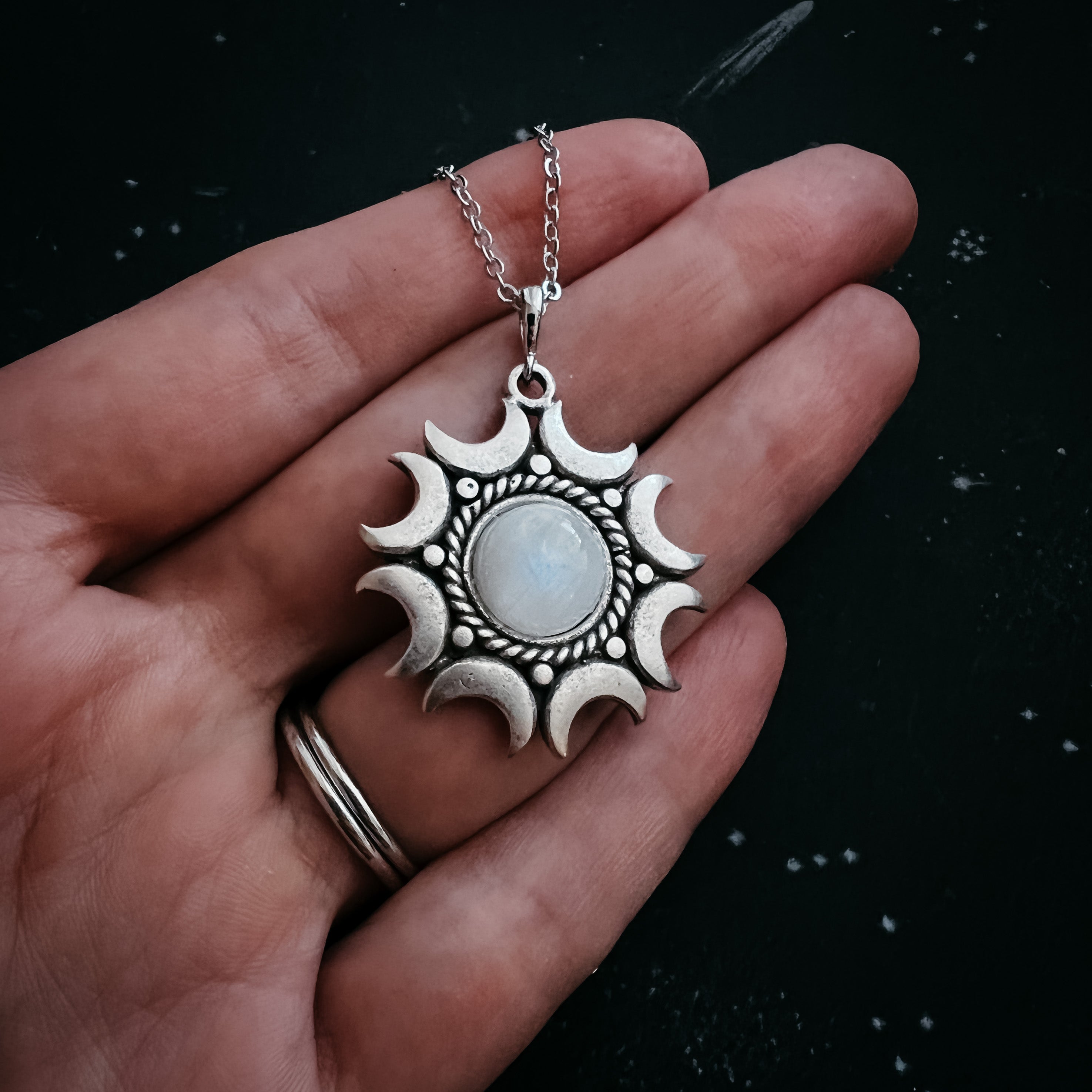 Lunar Witch Necklace - Rainbow Moonstone Pendant | Necklace | Wiccan Center