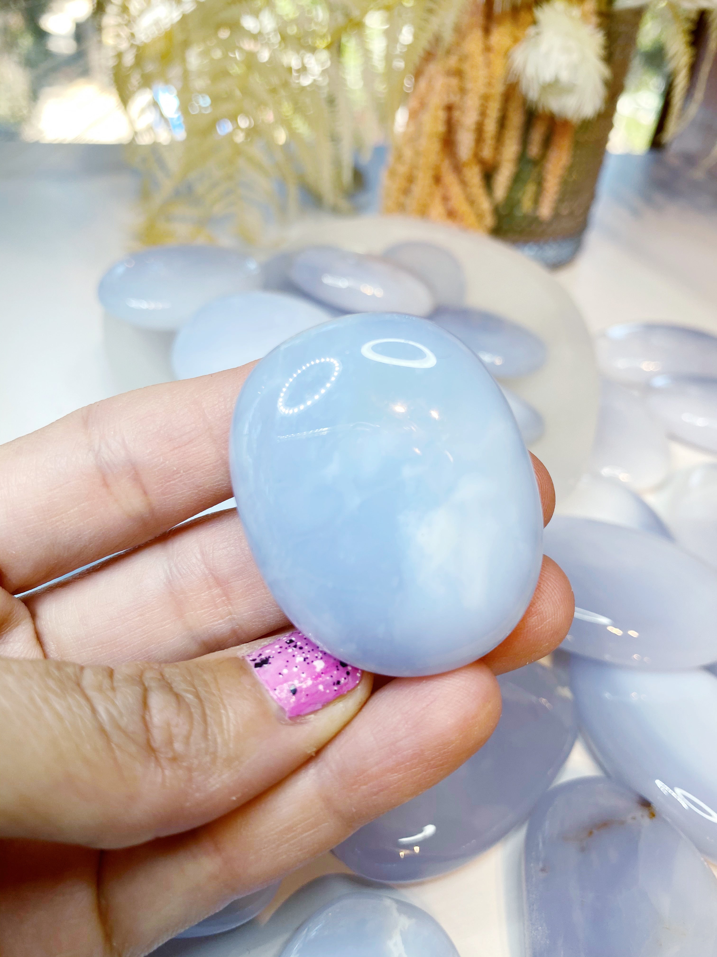 Blue Chalcedony Palm Stones