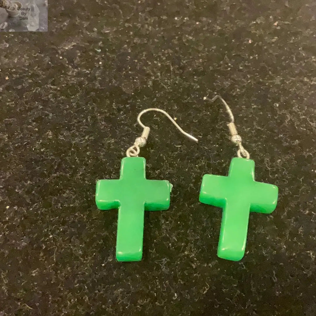 Green Aventurine Cross Earrings