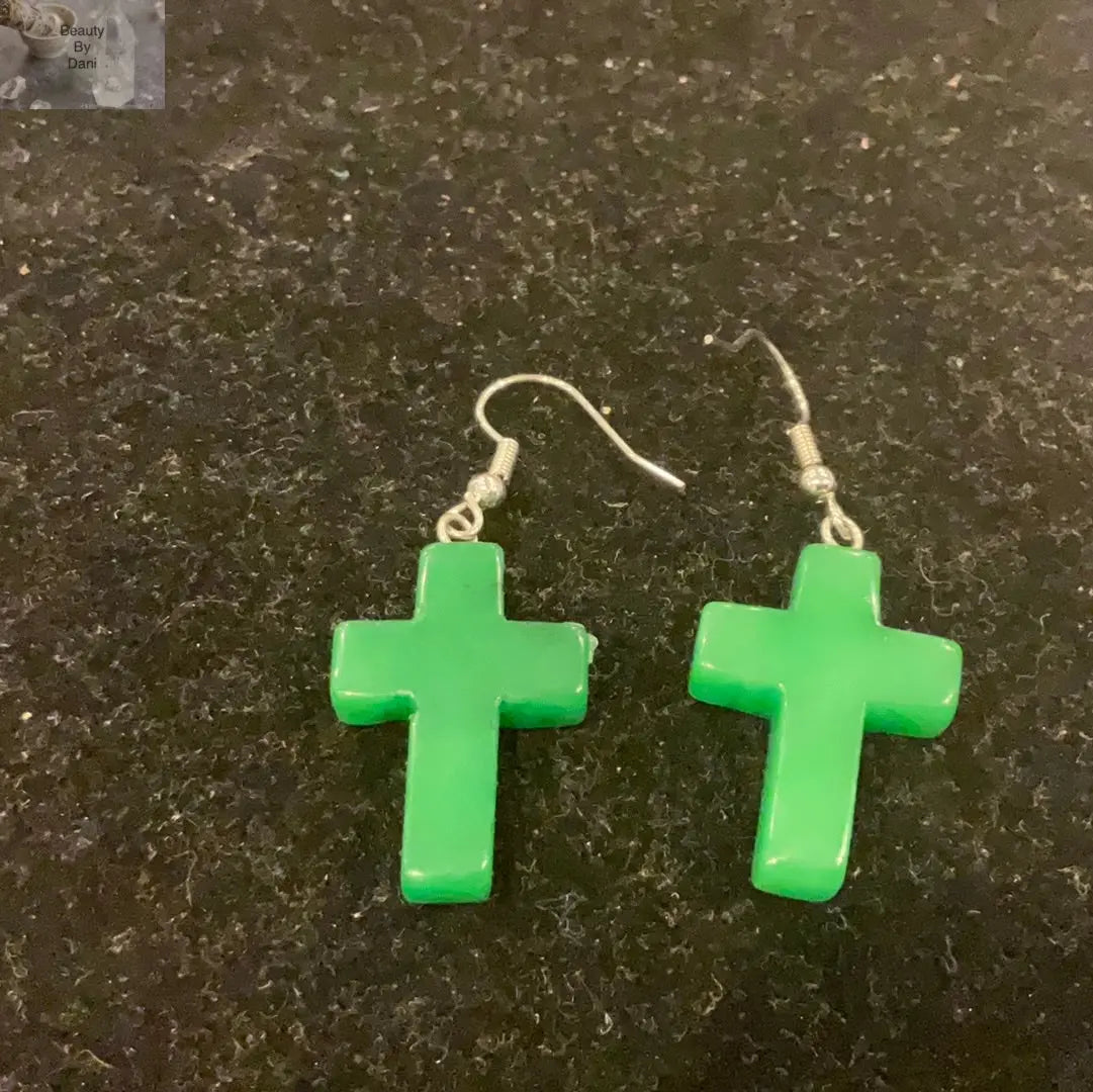 Green Aventurine Cross Earrings