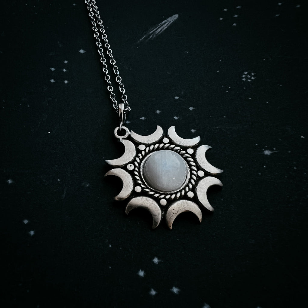 Lunar Witch Necklace - Rainbow Moonstone Pendant | Necklace | Wiccan Center