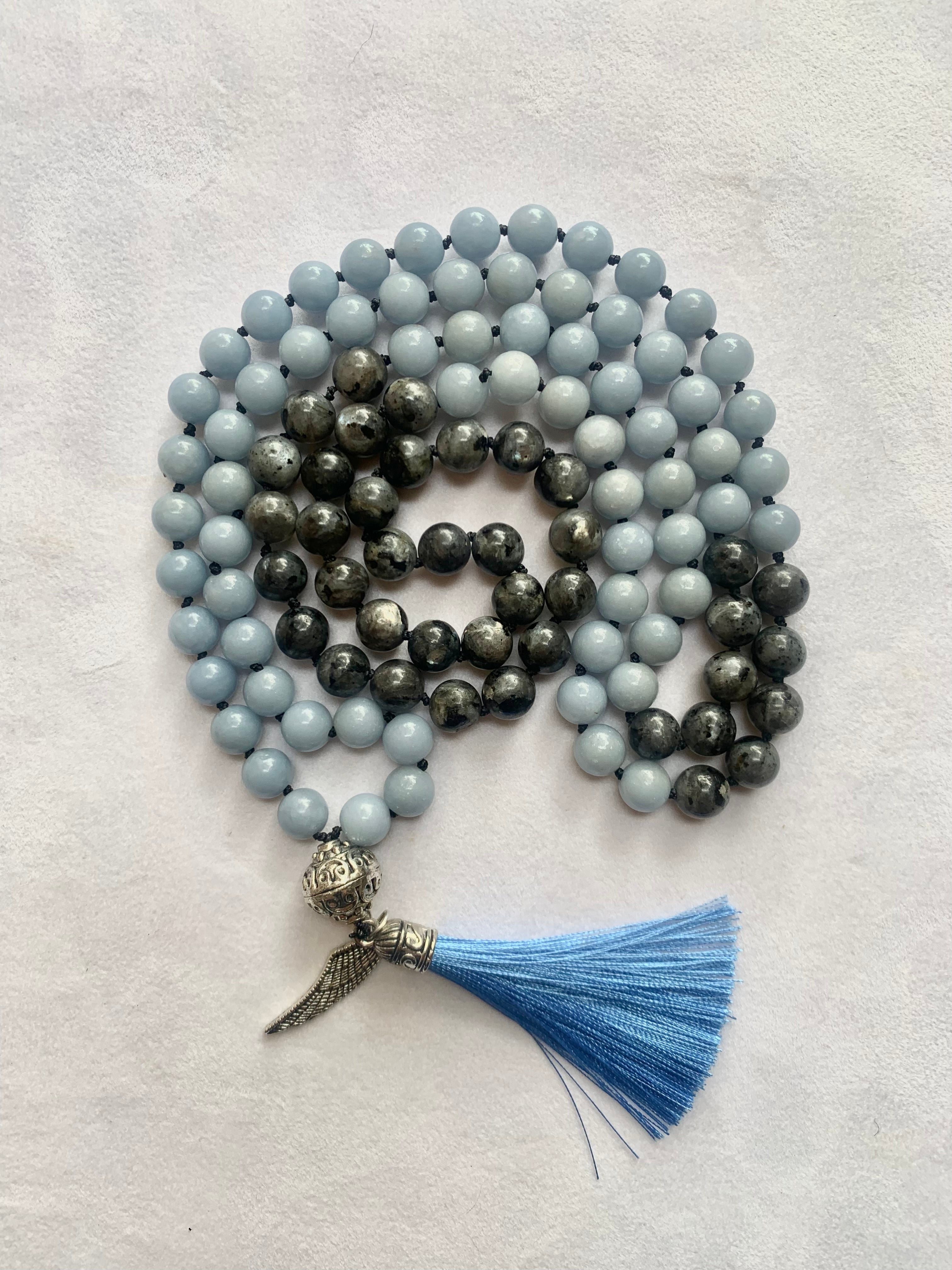 Astarte Mala - Talking to Angels - Angelite and Black Labradorite | | Wiccan Center