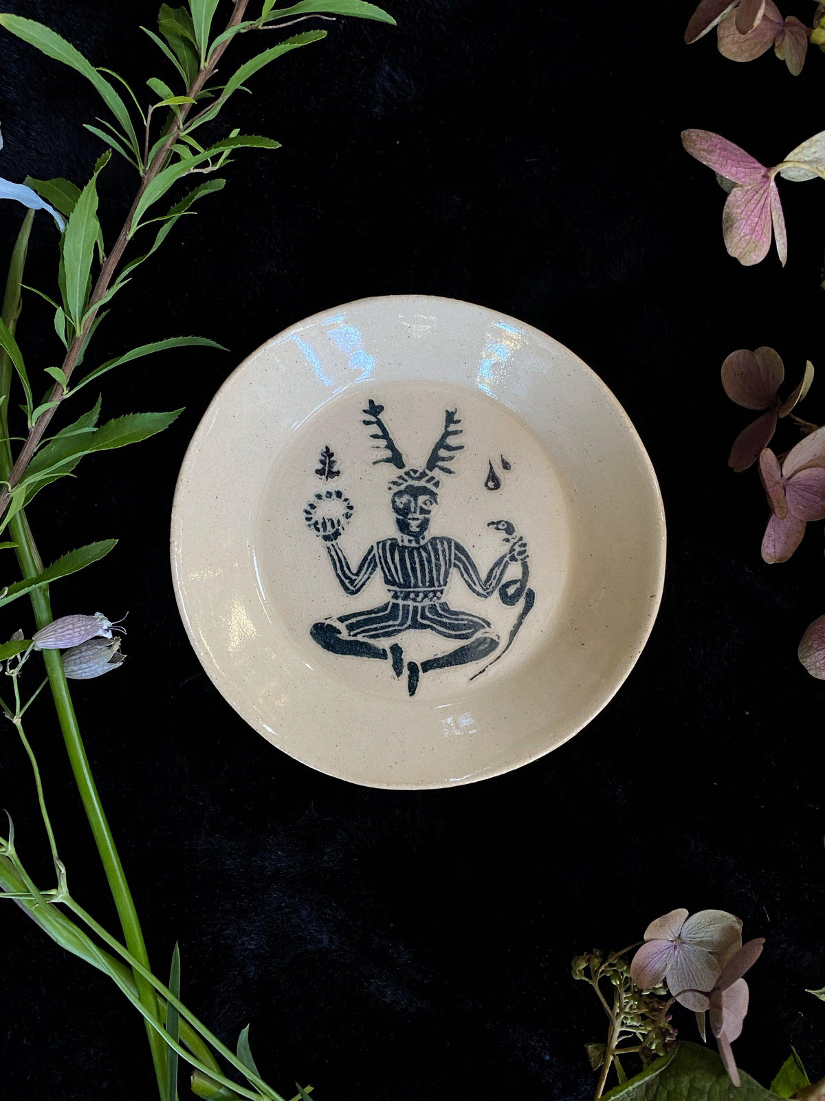 Green Sgraffito Cernnunos Ceramic Offering Plates | Home and Hearth | Wiccan Center