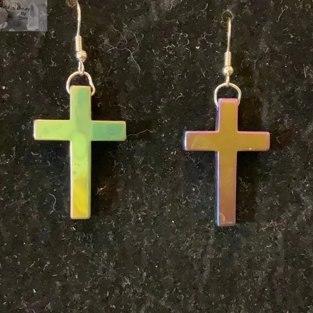 Hematite Cross Earrings - Hypoallergenic