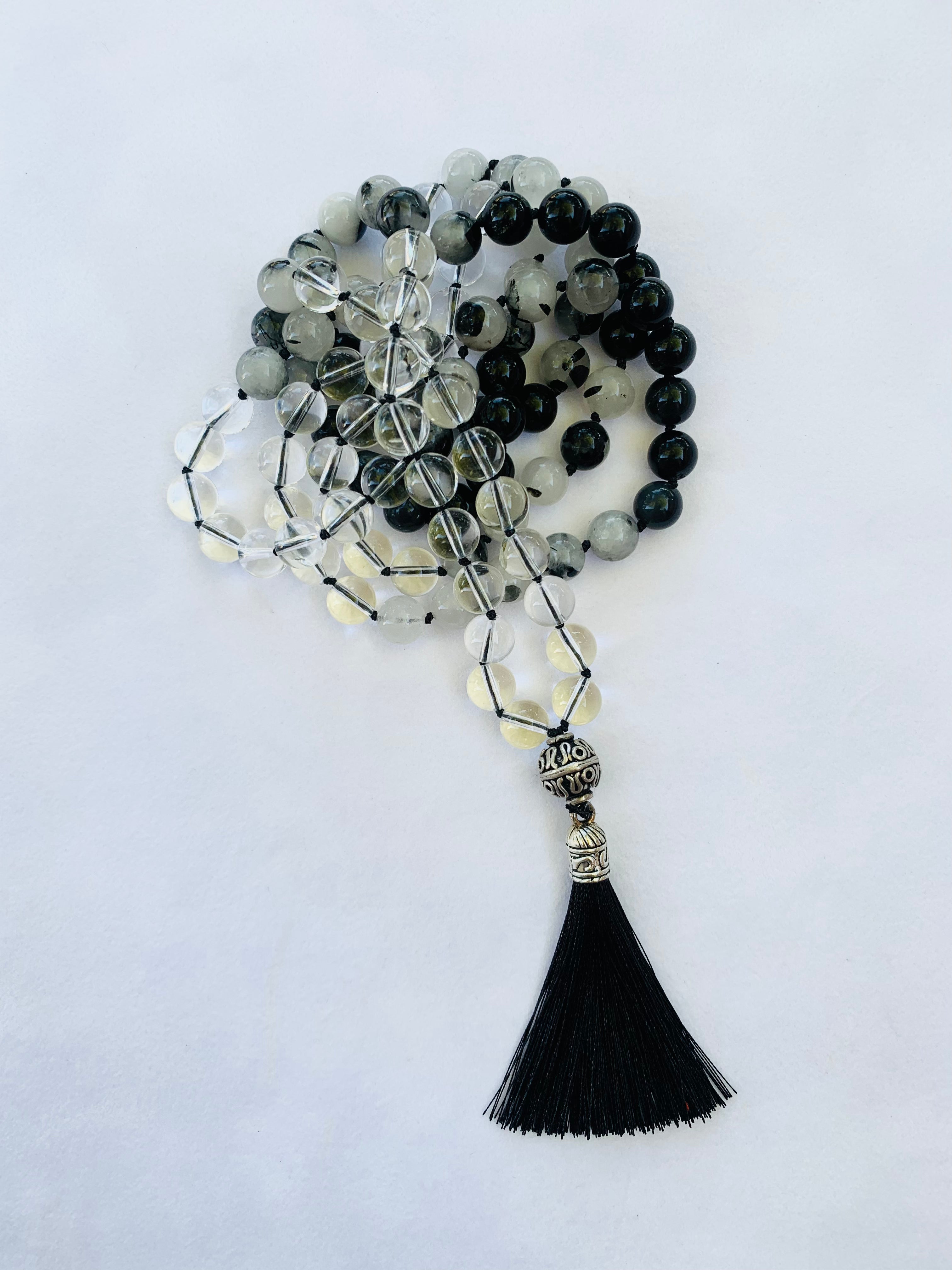 Theia Mala - Clarity - Rainbow Sheen Obsidian, Tourmalated Quartz, Clear Quartz | | Wiccan Center