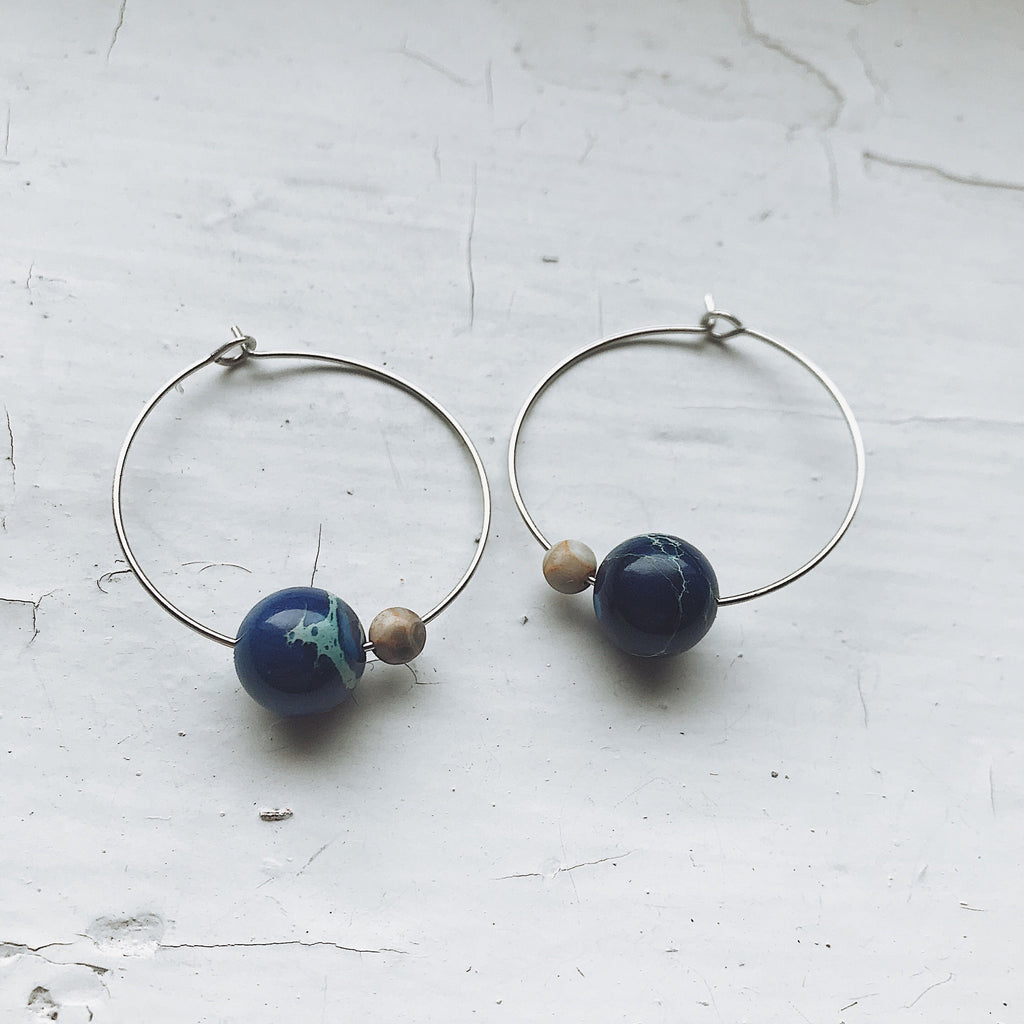 Earth and Moon Jasper Bead Hoop Earrings | Earrings | Wiccan Center