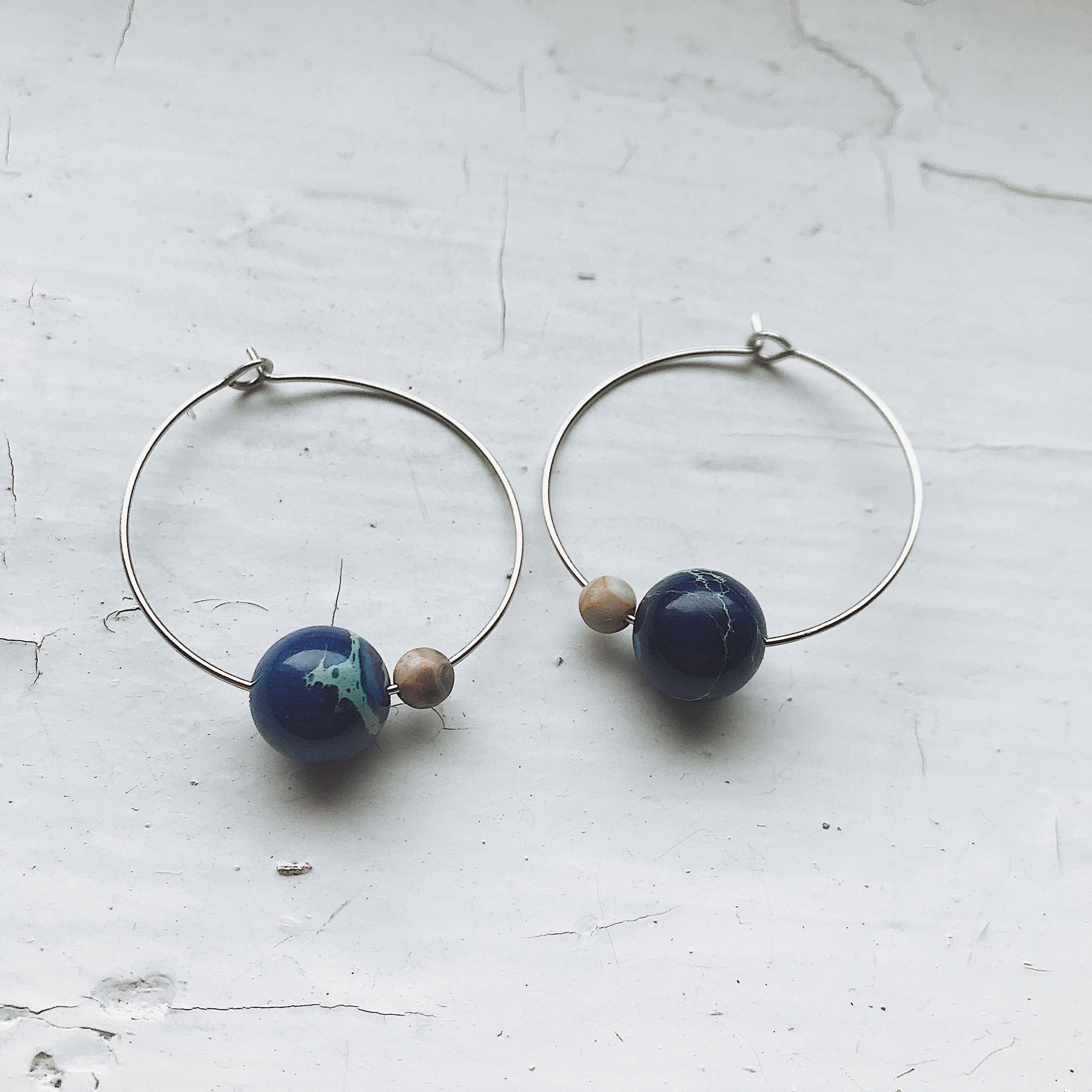 Earth and Moon Jasper Bead Hoop Earrings | Earrings | Wiccan Center
