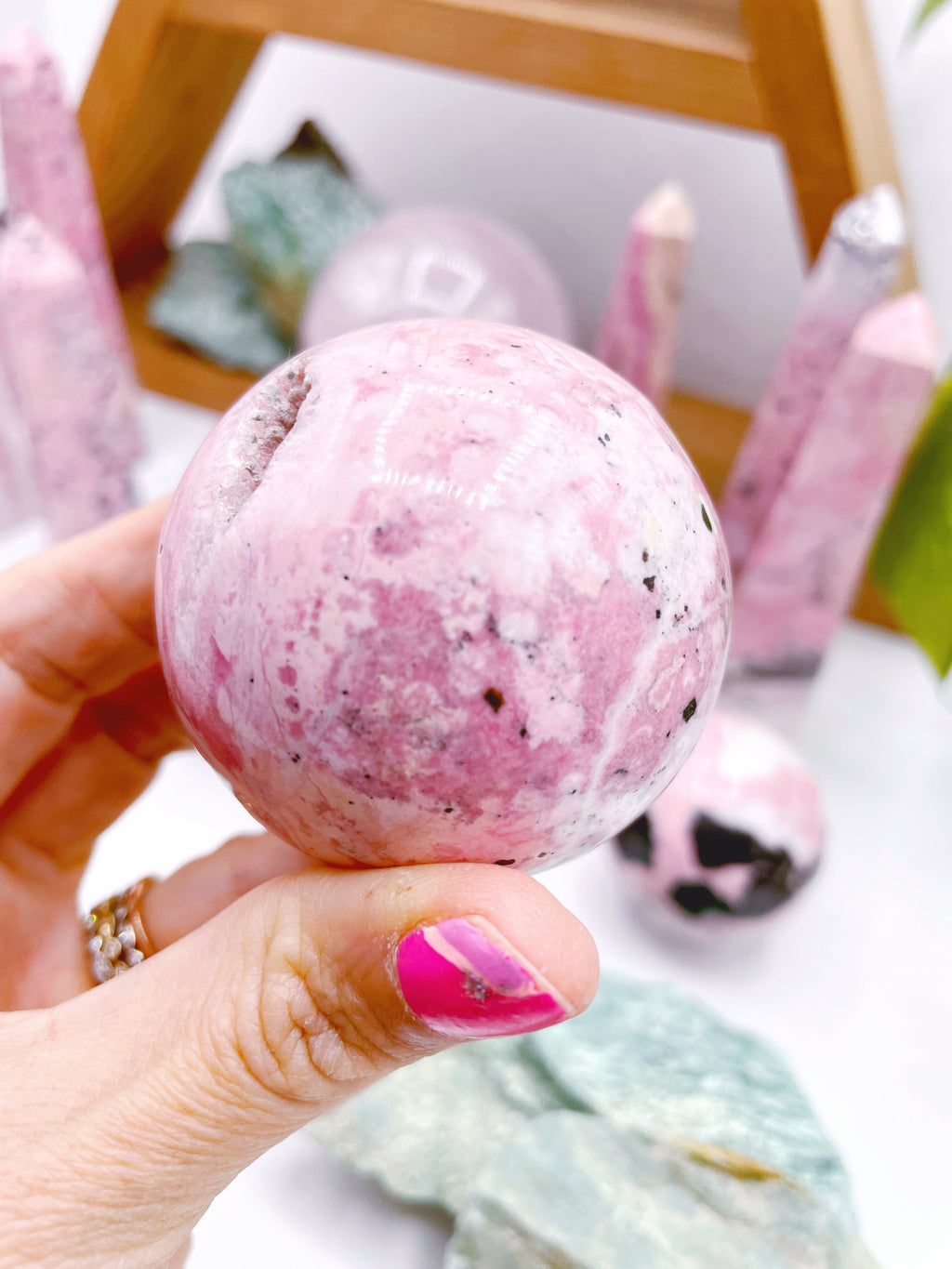 Druzy Rhodonite Sphere