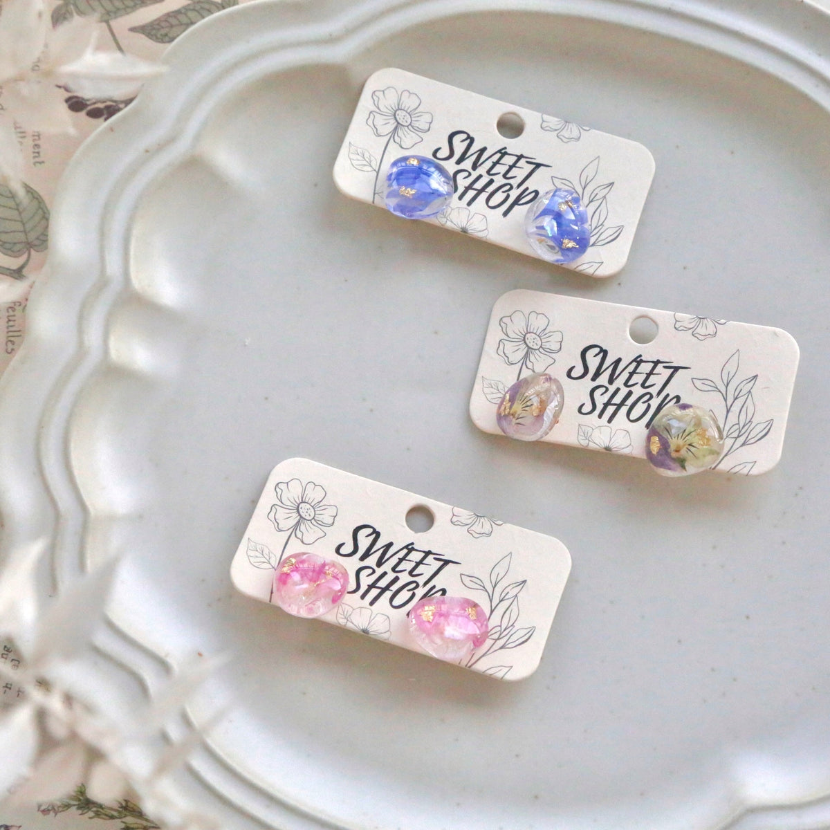 Real Flower Resin Stud Earrings