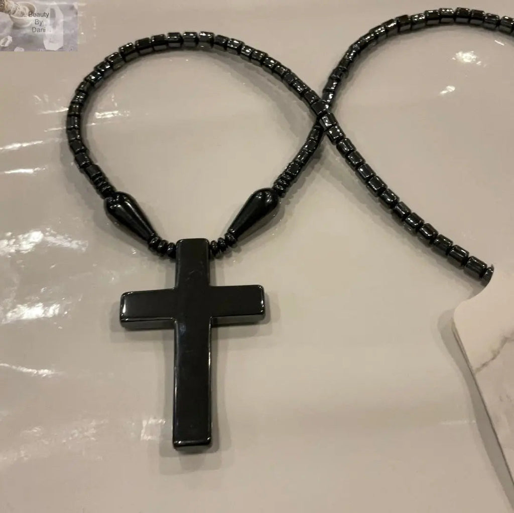 Hematite Cross Necklace for Confidence and Stability