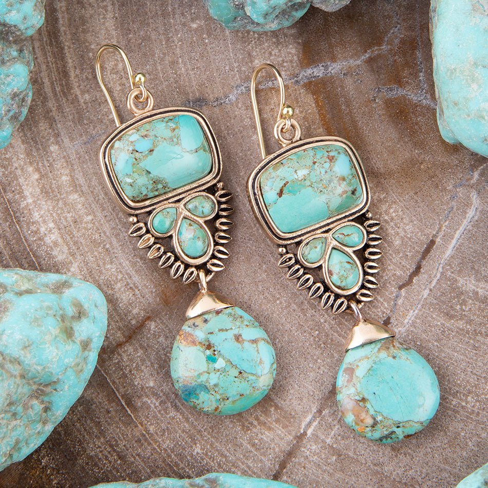 Imara Blue Turquoise and Golden Statement Earrings | Earrings | Wiccan Center