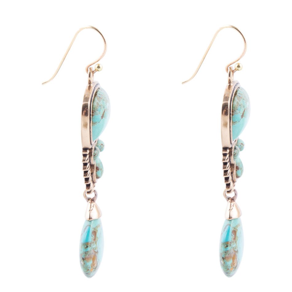 Imara Blue Turquoise and Golden Statement Earrings | Earrings | Wiccan Center
