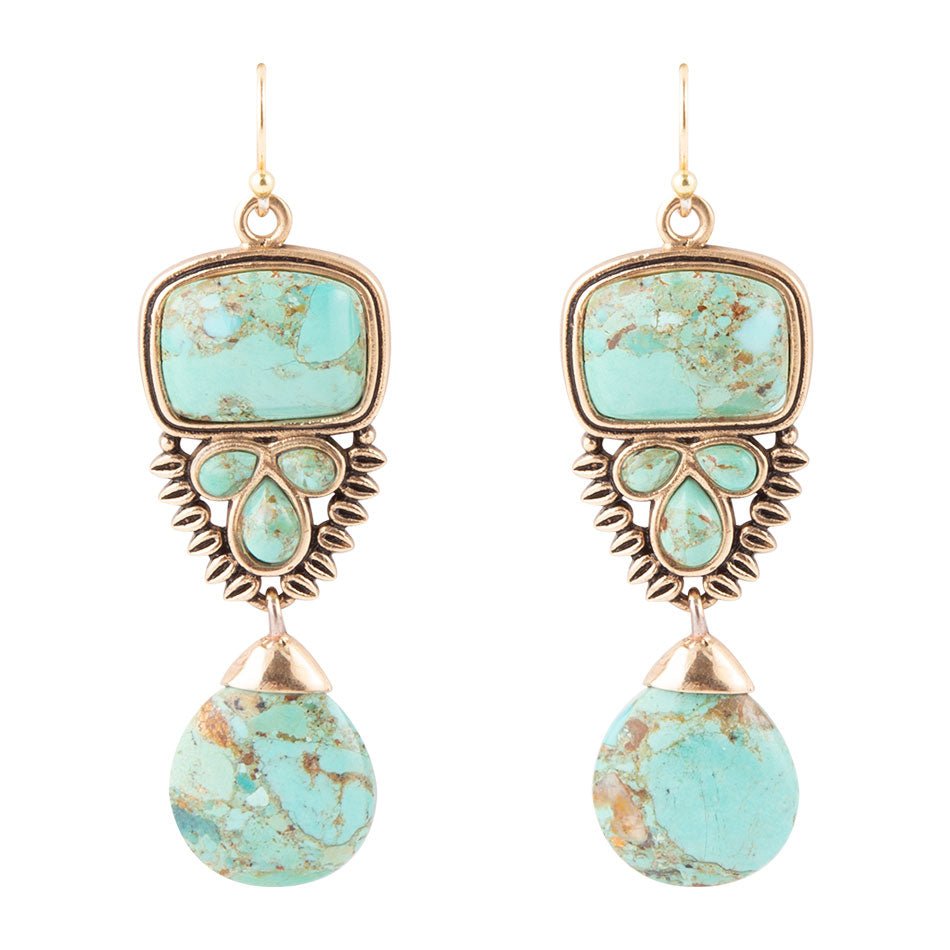 Imara Blue Turquoise and Golden Statement Earrings | Earrings | Wiccan Center