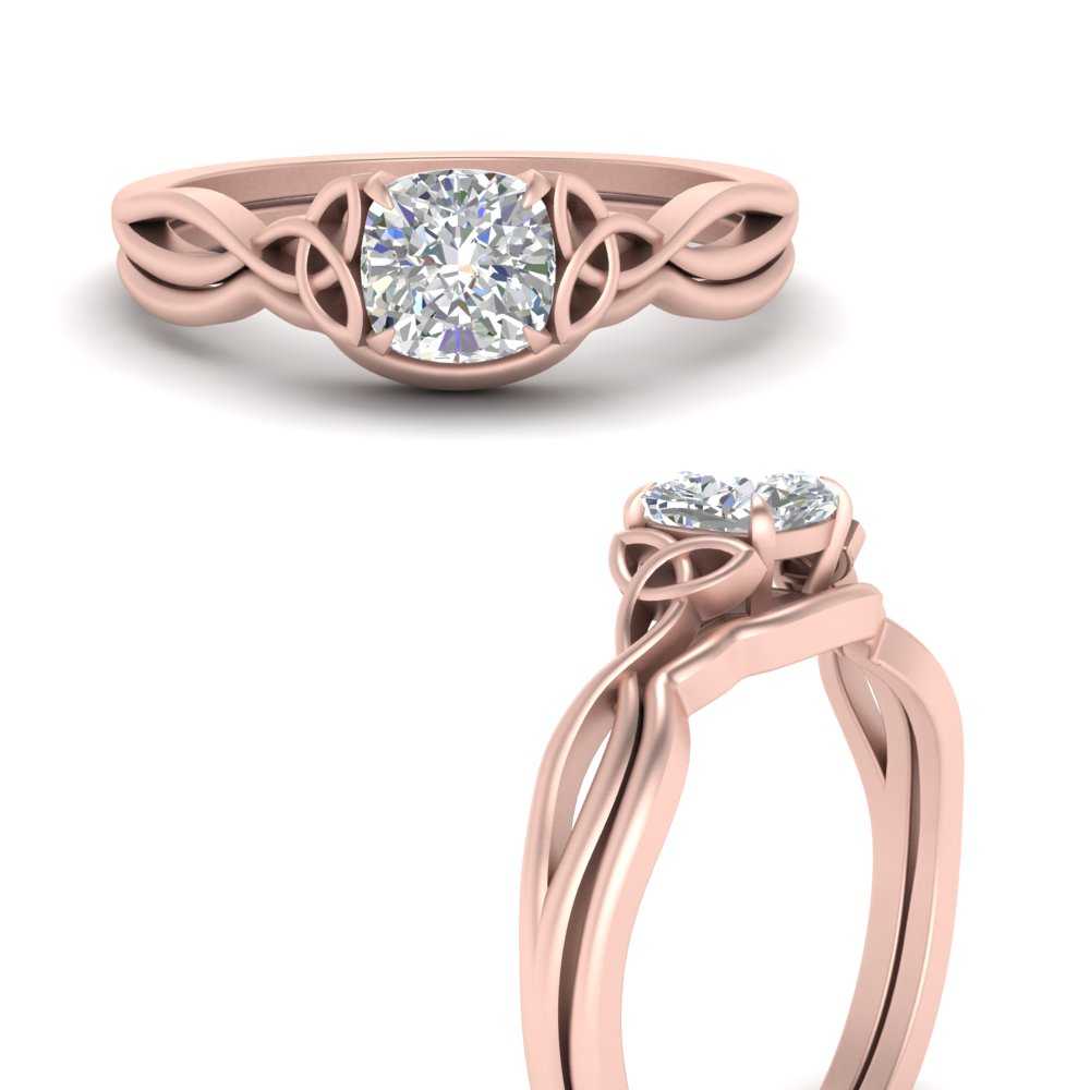 Cushion Cut Infinity Celtic Solitaire Wedding Set
