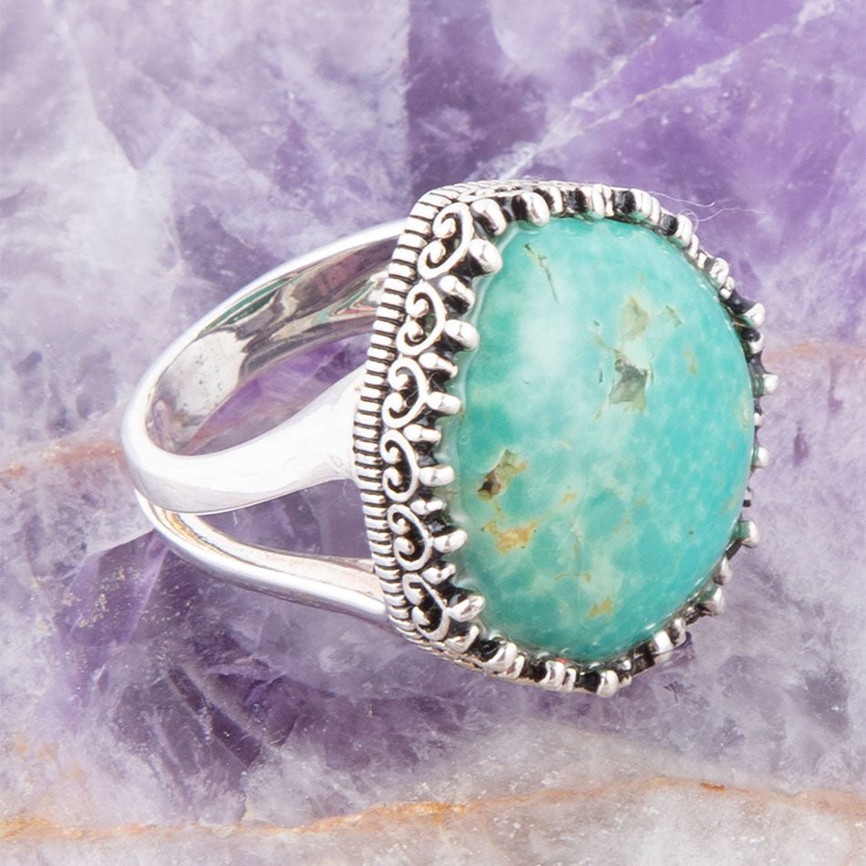 Intricate Green Turquoise and Sterling Silver Ring | Rings | Wiccan Center