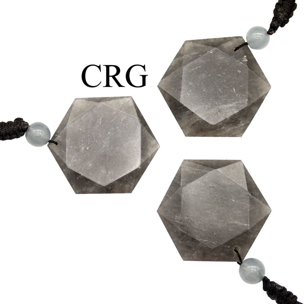 Iolite Faceted Hexagon Pendant with Black Cord (4 Pieces) Size 1 Inch