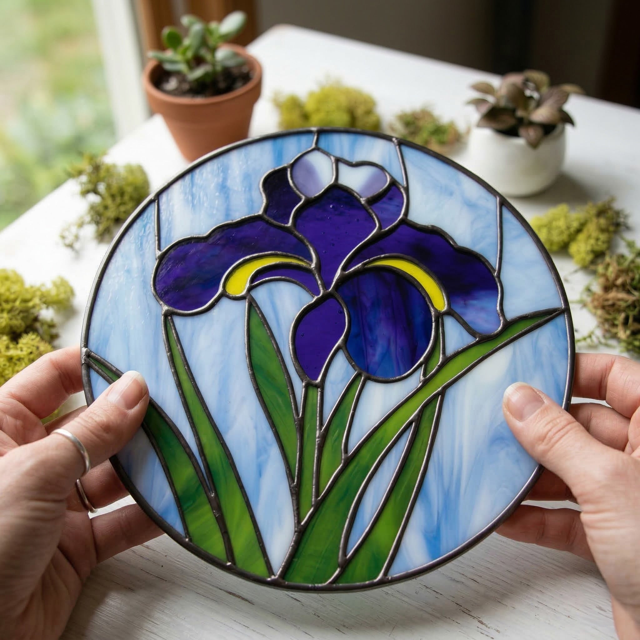 Iris Round Stained Glass Flower Pattern | Crafting Patterns & Molds | Wiccan Center