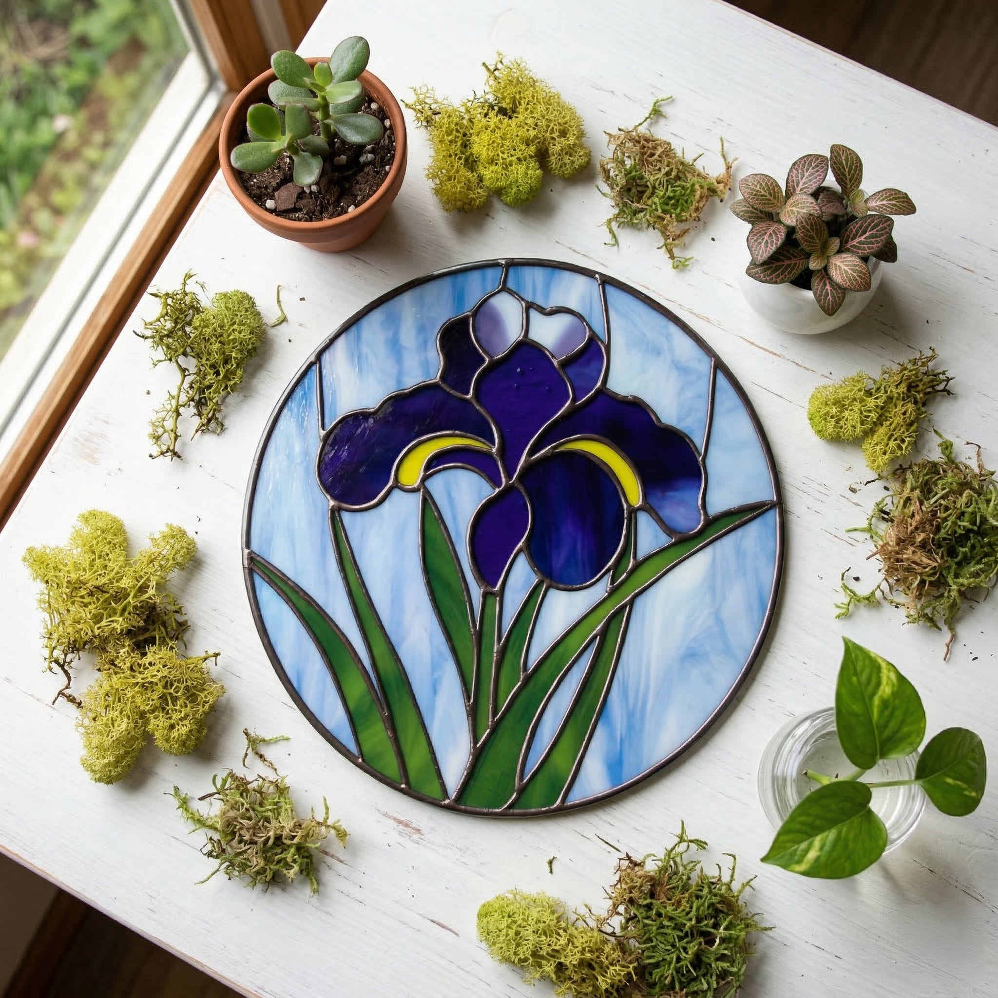 Iris Round Stained Glass Flower Pattern | Crafting Patterns & Molds | Wiccan Center