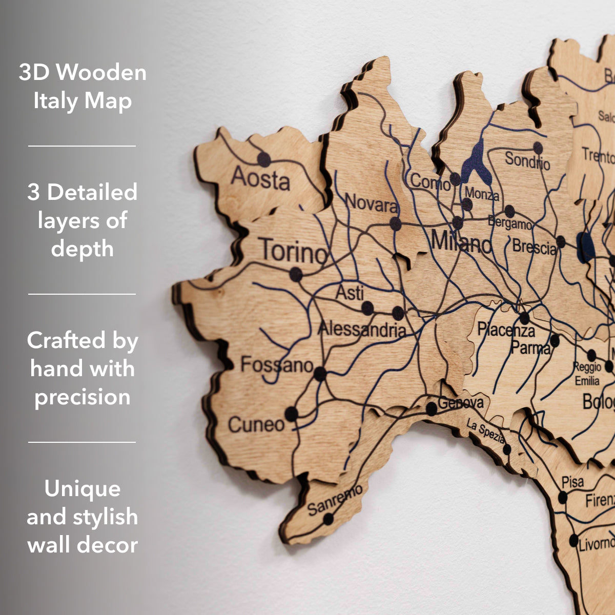 Wooden Map of Italy – Gold
