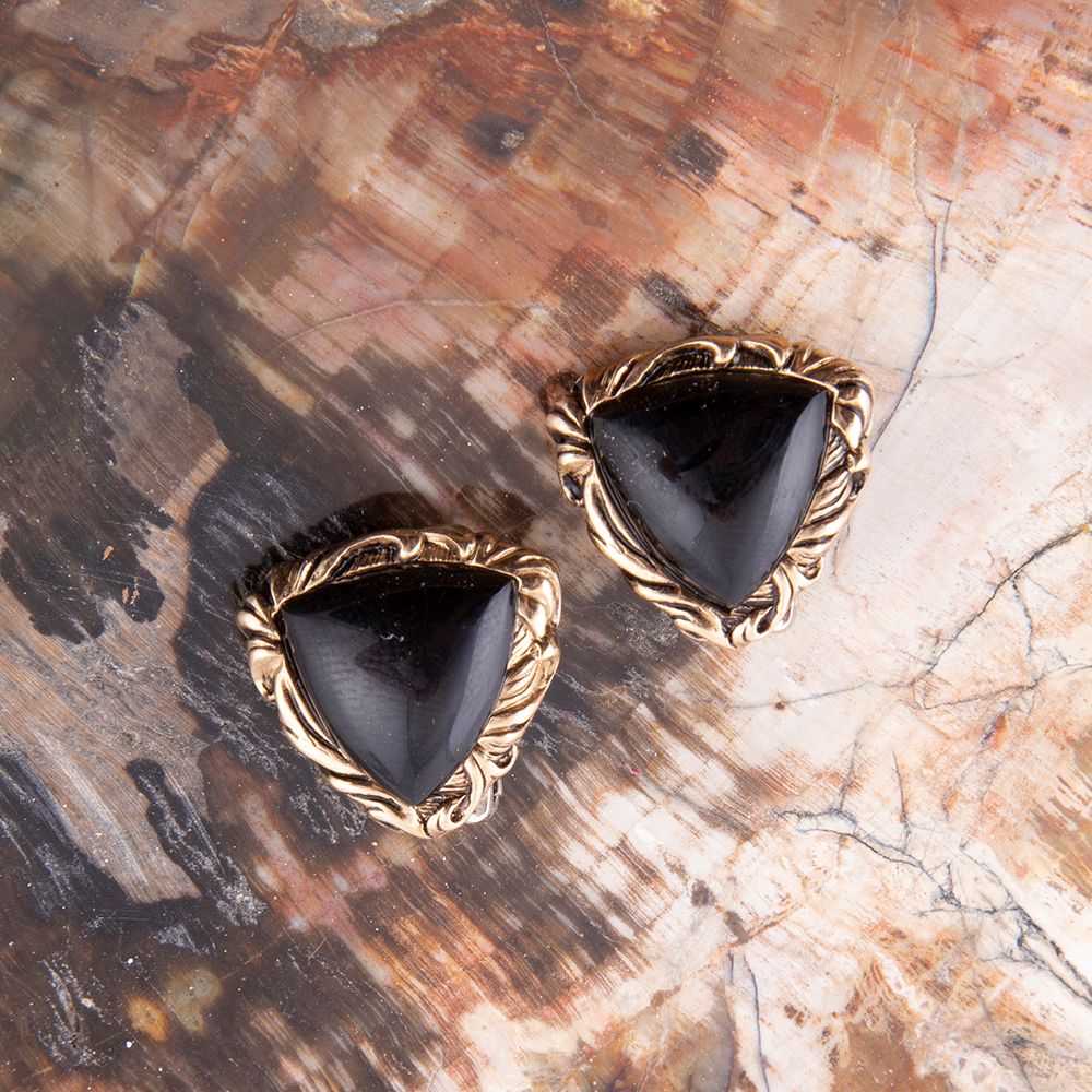 Jacquard Black Onyx Golden Earrings | Earrings | Wiccan Center
