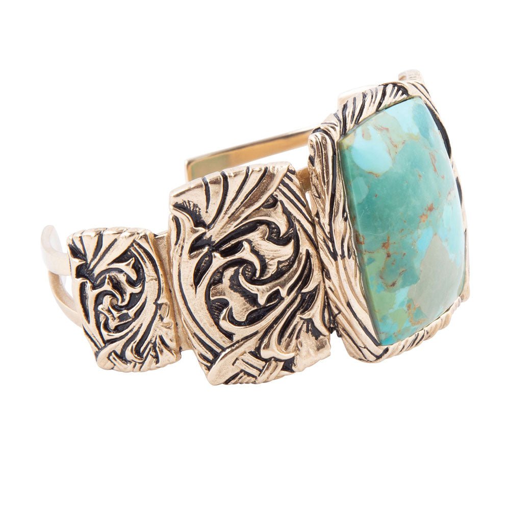Jacquard Blue Turquoise Solid Golden Cuff Bracelet | Bracelets | Wiccan Center