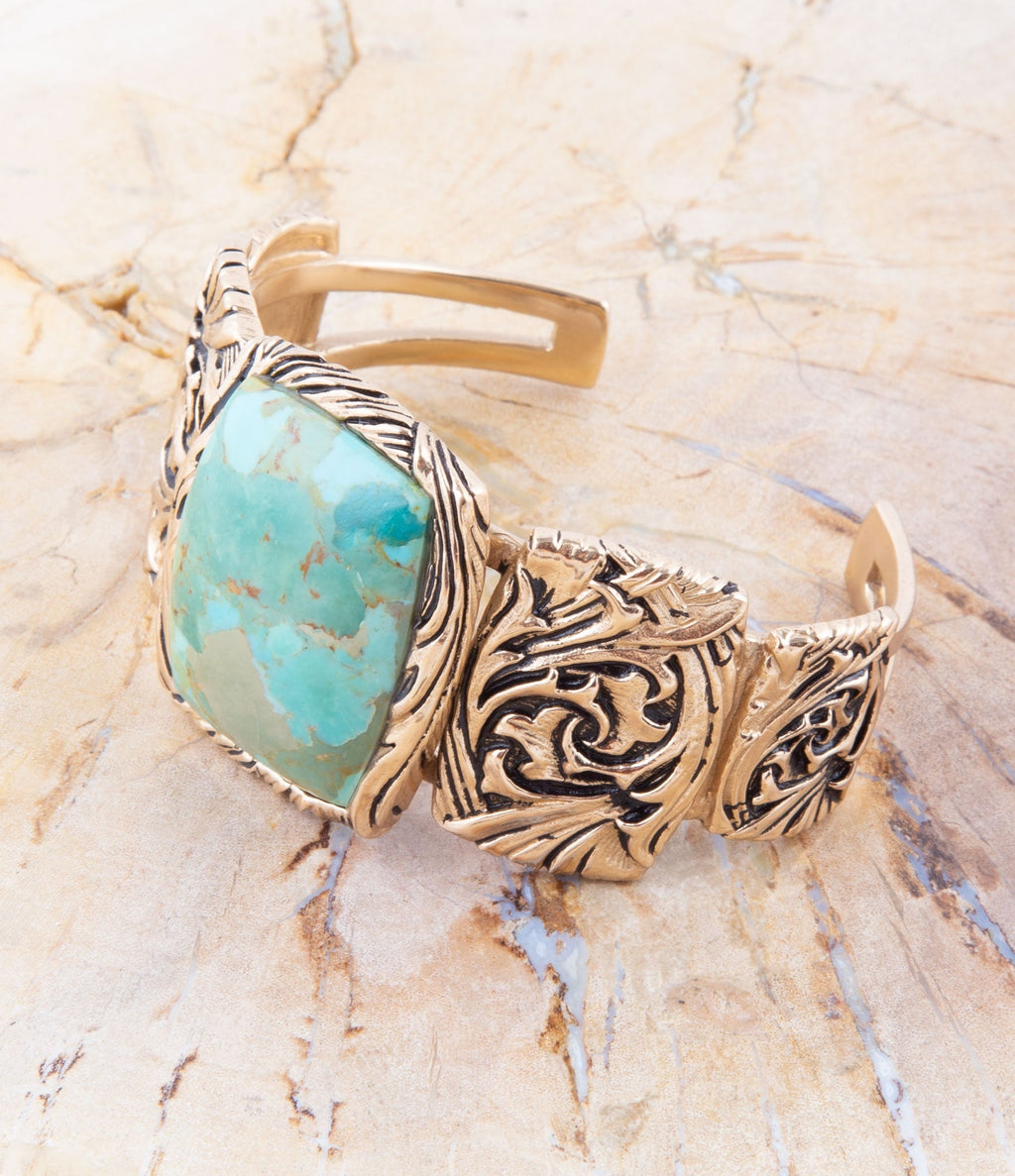 Jacquard Blue Turquoise Solid Golden Cuff Bracelet | Bracelets | Wiccan Center