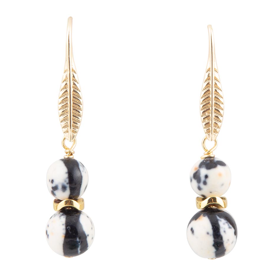 Agate Black and White Neutrals Golden Drop Earrings | Earrings | Wiccan Center