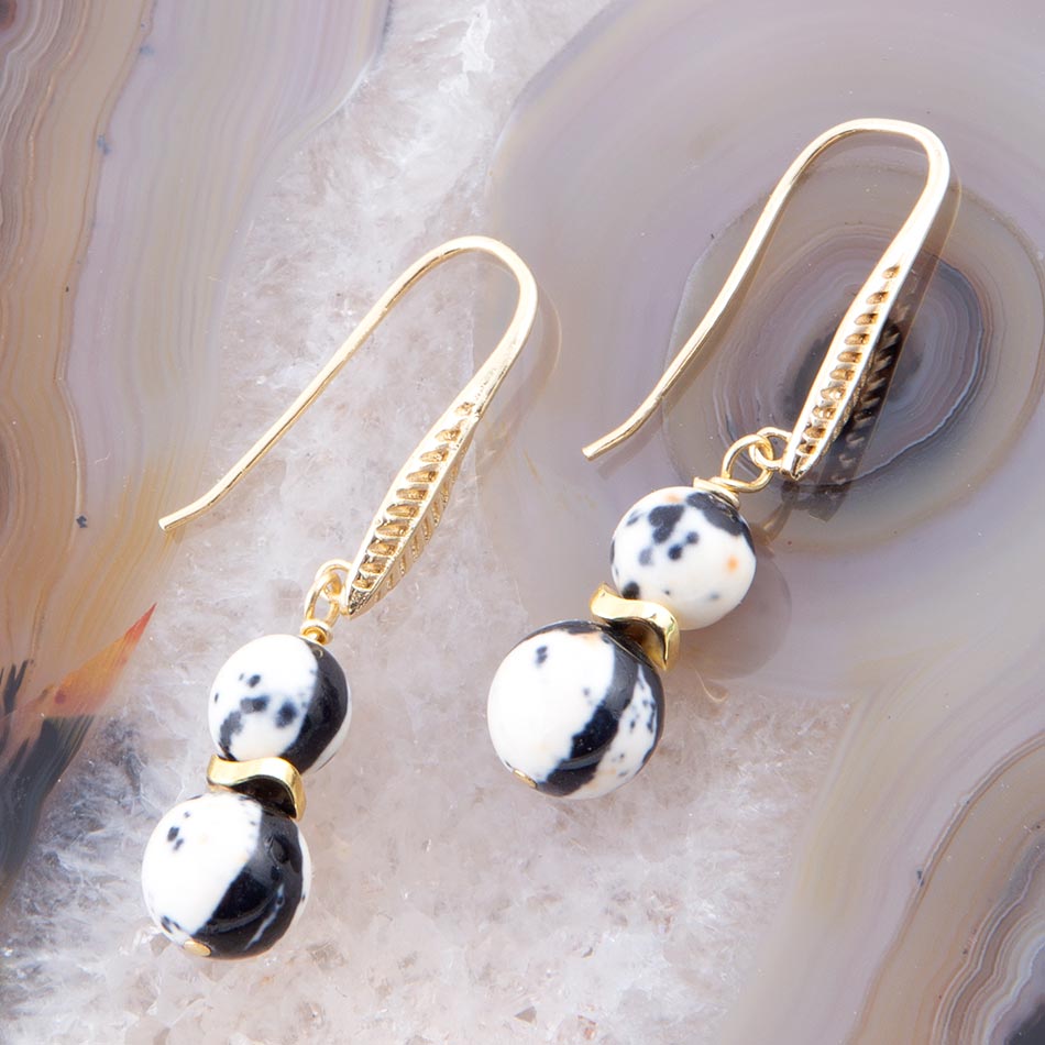 Agate Black and White Neutrals Golden Drop Earrings | Earrings | Wiccan Center