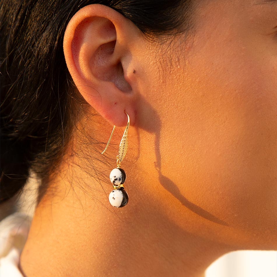 Agate Black and White Neutrals Golden Drop Earrings | Earrings | Wiccan Center