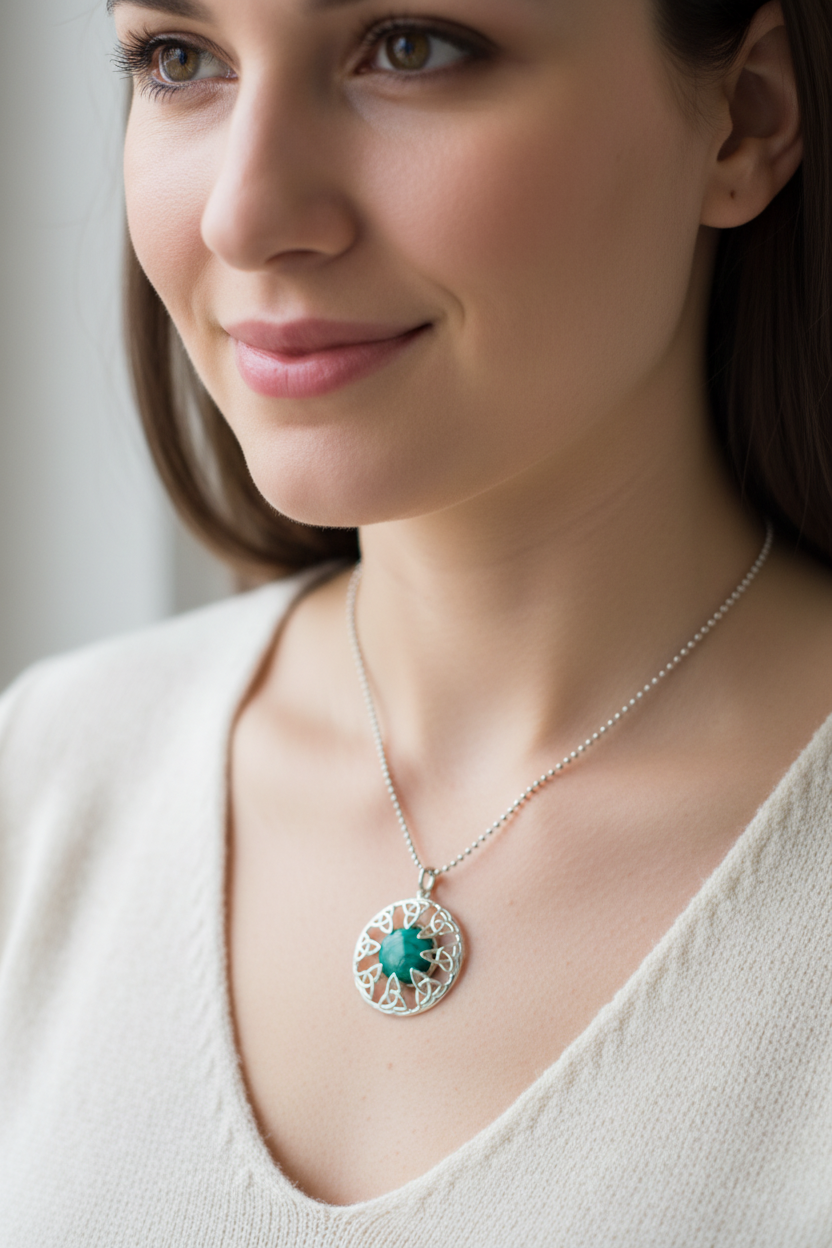 Trinity Knot Malachite Necklace - Made in Ireland | Pendant | Wiccan Center