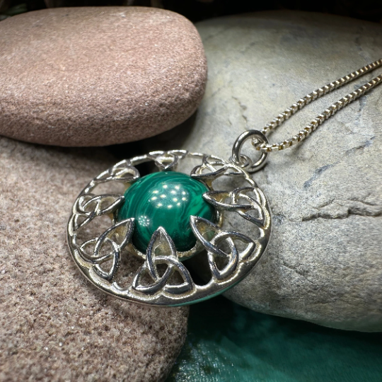 Trinity Knot Malachite Necklace - Made in Ireland | Pendant | Wiccan Center