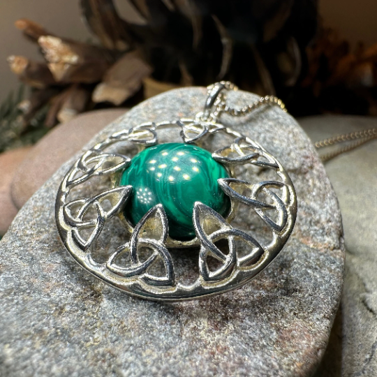 Trinity Knot Malachite Necklace - Made in Ireland | Pendant | Wiccan Center