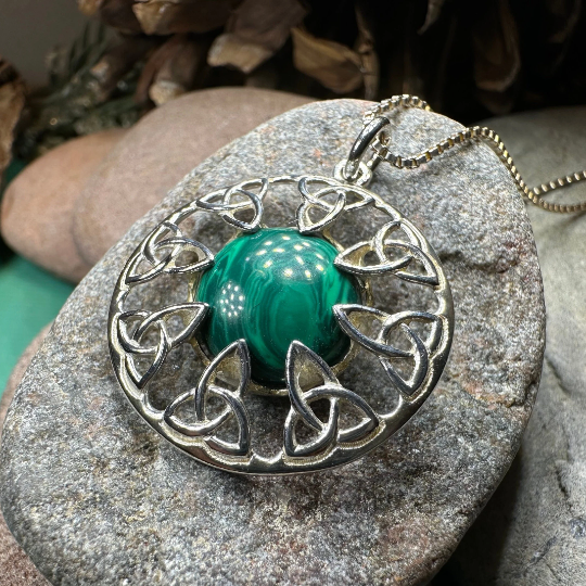 Trinity Knot Malachite Necklace - Made in Ireland | Pendant | Wiccan Center