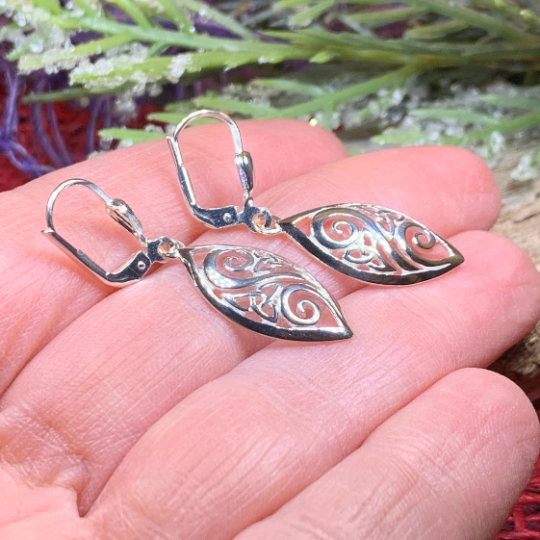 Marquise Trinity Knot Leverback Earrings - Made in Ireland | Dangle Earrings | Wiccan Center