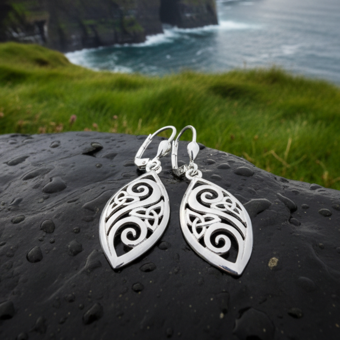 Marquise Trinity Knot Leverback Earrings - Made in Ireland | Dangle Earrings | Wiccan Center