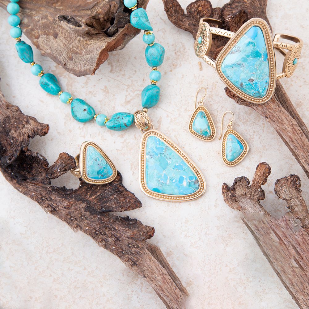 Blue Turquoise Triangle Golden Pendant Necklace | Necklaces | Wiccan Center